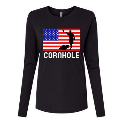 Cornhole Board Game Women American Flag Corn Hole Player Womens Cotton Relaxed Long Sleeve T-Shirt