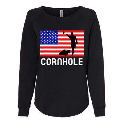 Cornhole Board Game Women American Flag Corn Hole Player Womens California Wash Sweatshirt