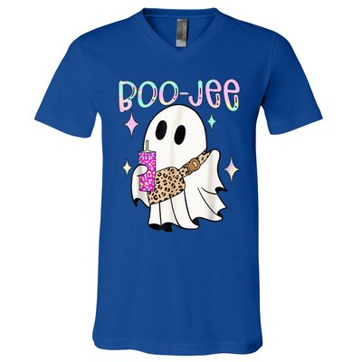 Cute Boo Ghost Spooky Funny Halloween Costume Boujee Boo Jee V-Neck T-Shirt