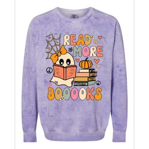 Cute Booooks Ghost Read More Books Funny Teacher Halloween Colorblast Crewneck Sweatshirt