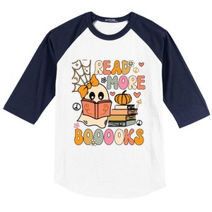 Cute Booooks Ghost Read More Books Funny Teacher Halloween Baseball Sleeve Shirt