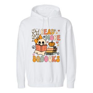 Cute Booooks Ghost Read More Books Funny Teacher Halloween Garment-Dyed Fleece Hoodie