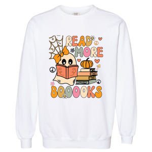 Cute Booooks Ghost Read More Books Funny Teacher Halloween Garment-Dyed Sweatshirt