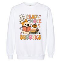 Cute Booooks Ghost Read More Books Funny Teacher Halloween Garment-Dyed Sweatshirt