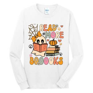 Cute Booooks Ghost Read More Books Funny Teacher Halloween Tall Long Sleeve T-Shirt