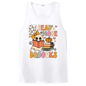 Cute Booooks Ghost Read More Books Funny Teacher Halloween PosiCharge Competitor Tank