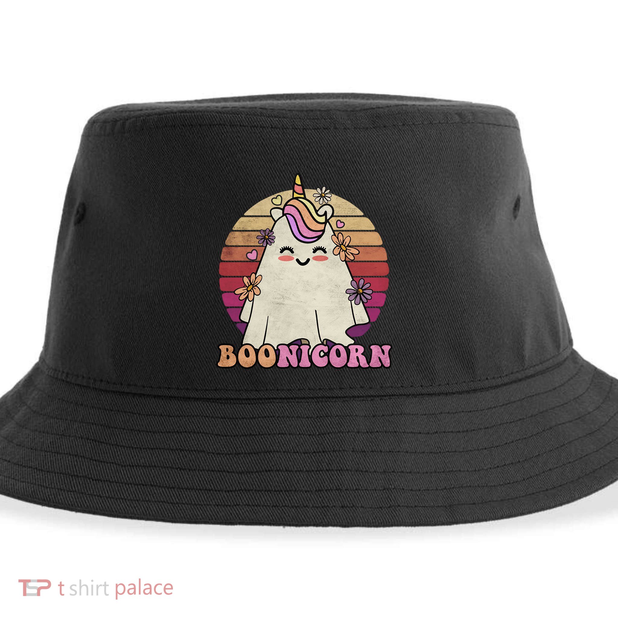Cute Boonicorn Ghost Pink Bangs Unicorn Boo Groovy Halloween Gift Sustainable Bucket Hat