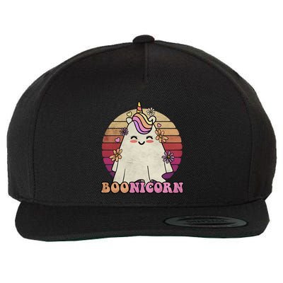Cute Boonicorn Ghost Pink Bangs Unicorn Boo Groovy Halloween Gift Wool Snapback Cap