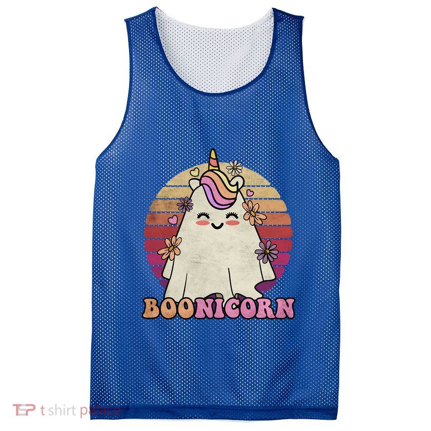 Cute Boonicorn Ghost Pink Bangs Unicorn Boo Groovy Halloween Gift Mesh Reversible Basketball Jersey Tank