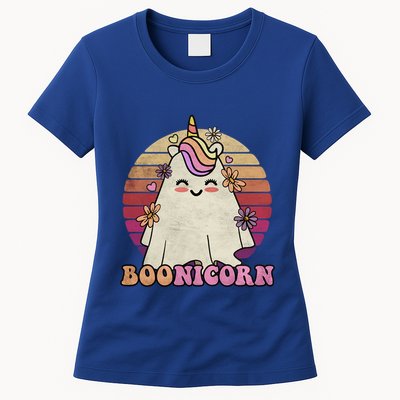 Cute Boonicorn Ghost Pink Bangs Unicorn Boo Groovy Halloween Gift Womens T-Shirt
