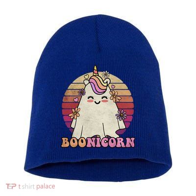 Cute Boonicorn Ghost Pink Bangs Unicorn Boo Groovy Halloween Gift Short Acrylic Beanie