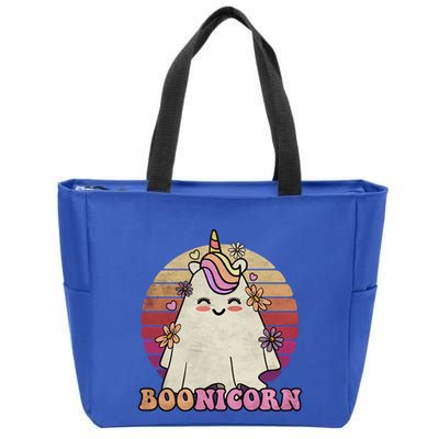 Cute Boonicorn Ghost Pink Bangs Unicorn Boo Groovy Halloween Gift Zip Tote Bag