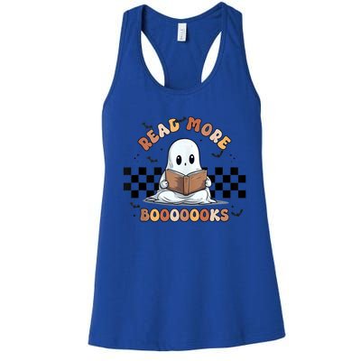 Cute Booooks Ghost Read More Books Funny Teacher Halloween Funny Gift Women's Racerback Tank