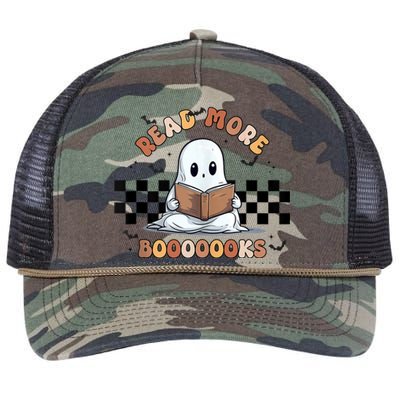 Cute Booooks Ghost Read More Books Funny Teacher Halloween Funny Gift Retro Rope Trucker Hat Cap