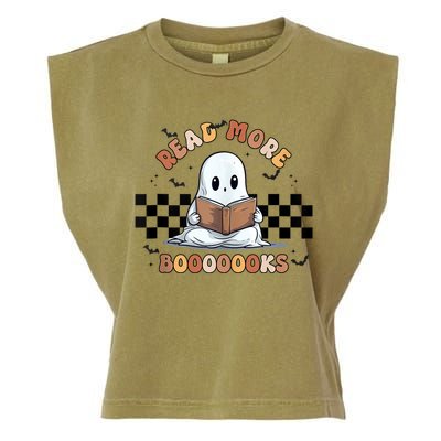 Cute Booooks Ghost Read More Books Funny Teacher Halloween Funny Gift Garment-Dyed Women's Muscle Tee