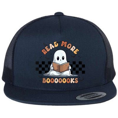 Cute Booooks Ghost Read More Books Funny Teacher Halloween Funny Gift Flat Bill Trucker Hat