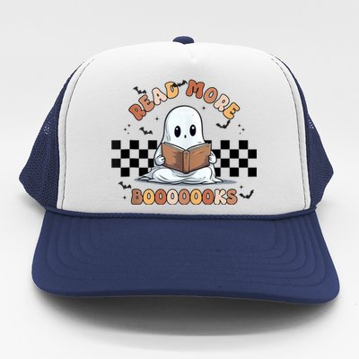 Cute Booooks Ghost Read More Books Funny Teacher Halloween Funny Gift Trucker Hat