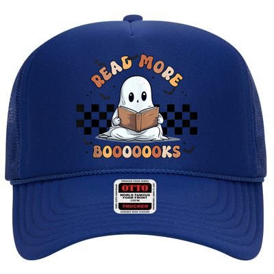 Cute Booooks Ghost Read More Books Funny Teacher Halloween Funny Gift High Crown Mesh Back Trucker Hat