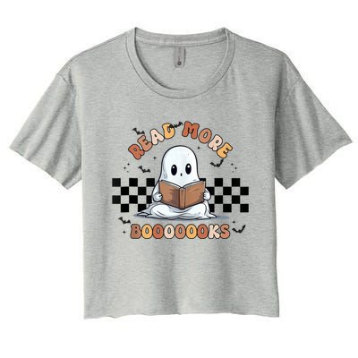 Cute Booooks Ghost Read More Books Funny Teacher Halloween Funny Gift Women's Crop Top Tee