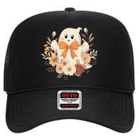 Coquette Bow Ghost Halloween Flower Ghost Spooky Lace Ghost High Crown Mesh Back Trucker Hat