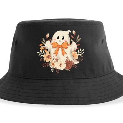 Coquette Bow Ghost Halloween Flower Ghost Spooky Lace Ghost Sustainable Bucket Hat