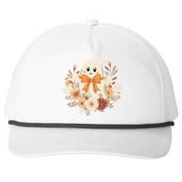 Coquette Bow Ghost Halloween Flower Ghost Spooky Lace Ghost Snapback Five-Panel Rope Hat