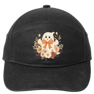 Coquette Bow Ghost Halloween Flower Ghost Spooky Lace Ghost 7-Panel Snapback Hat