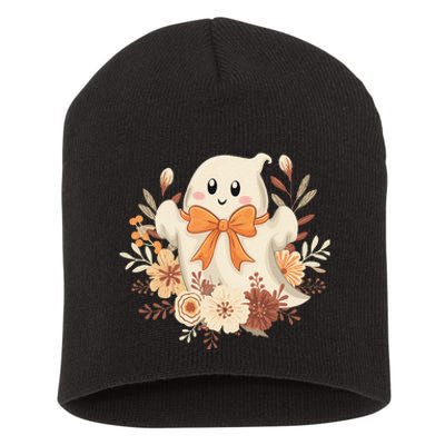 Coquette Bow Ghost Halloween Flower Ghost Spooky Lace Ghost Short Acrylic Beanie