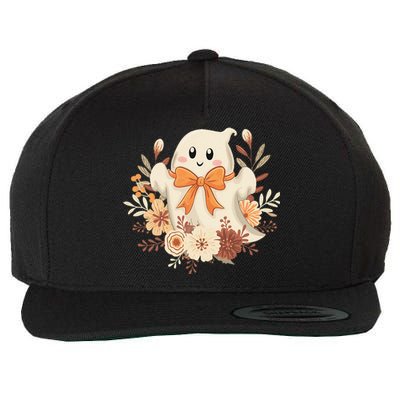 Coquette Bow Ghost Halloween Flower Ghost Spooky Lace Ghost Wool Snapback Cap