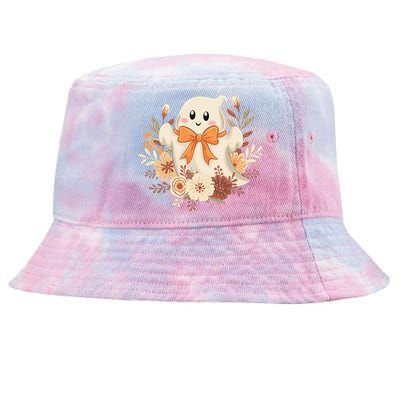 Coquette Bow Ghost Halloween Flower Ghost Spooky Lace Ghost Tie-Dyed Bucket Hat