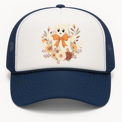 Coquette Bow Ghost Halloween Flower Ghost Spooky Lace Ghost Trucker Hat