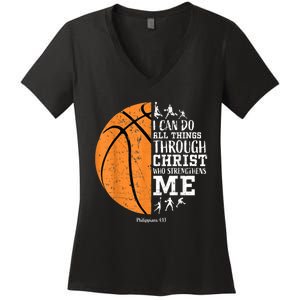 Christian Basketball Gift For Men Boys Kids Religious Gifts Women's V-Neck T-Shirt