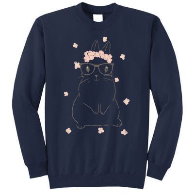 Cute Bunny Glasses Flower Tiara Headband Happy Easter Day Tall Sweatshirt