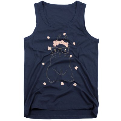 Cute Bunny Glasses Flower Tiara Headband Happy Easter Day Tank Top