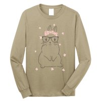 Cute Bunny Glasses Flower Tiara Headband Happy Easter Day Long Sleeve Shirt