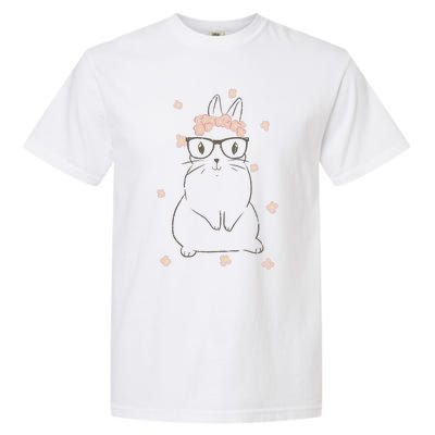 Cute Bunny Glasses Flower Tiara Headband Happy Easter Day Garment-Dyed Heavyweight T-Shirt