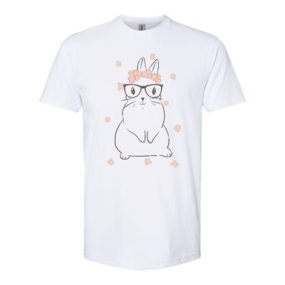 Cute Bunny Glasses Flower Tiara Headband Happy Easter Day Softstyle CVC T-Shirt