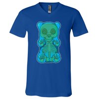 Classic Blue GUMMY BEAR Skeleton Anatomy Halloween V-Neck T-Shirt