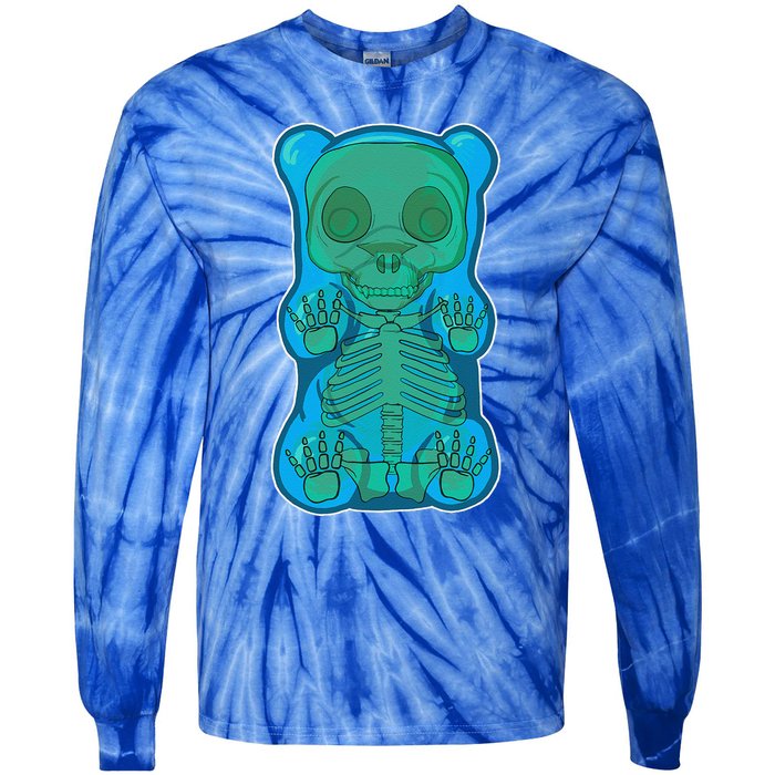 Classic Blue GUMMY BEAR Skeleton Anatomy Halloween Tie-Dye Long Sleeve Shirt