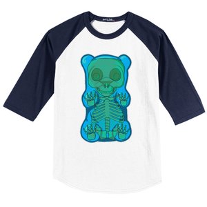 Classic Blue GUMMY BEAR Skeleton Anatomy Halloween Baseball Sleeve Shirt