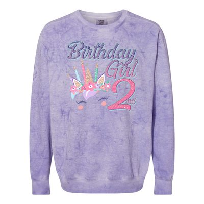 Cute Birthday Girl Second 2nd Birthday Unicorn Colorblast Crewneck Sweatshirt