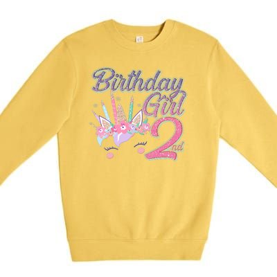 Cute Birthday Girl Second 2nd Birthday Unicorn Premium Crewneck Sweatshirt