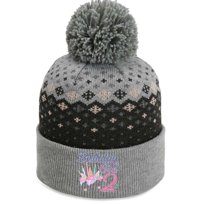 Cute Birthday Girl Second 2nd Birthday Unicorn The Baniff Cuffed Pom Beanie