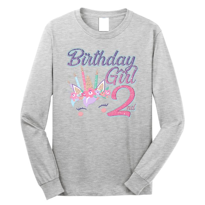 Cute Birthday Girl Second 2nd Birthday Unicorn Long Sleeve Shirt