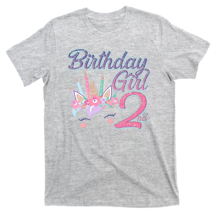 Cute Birthday Girl Second 2nd Birthday Unicorn T-Shirt