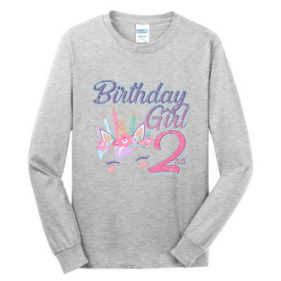Cute Birthday Girl Second 2nd Birthday Unicorn Tall Long Sleeve T-Shirt
