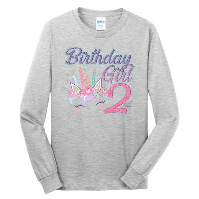 Cute Birthday Girl Second 2nd Birthday Unicorn Tall Long Sleeve T-Shirt