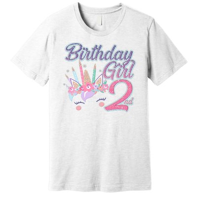 Cute Birthday Girl Second 2nd Birthday Unicorn Premium T-Shirt