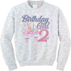 Cute Birthday Girl Second 2nd Birthday Unicorn Kids Sweatshirt