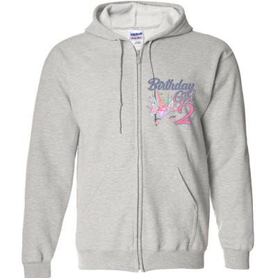 Cute Birthday Girl Second 2nd Birthday Unicorn Full Zip Hoodie